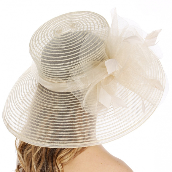 beige New Formal Flower Dressy Church Hat main image 3